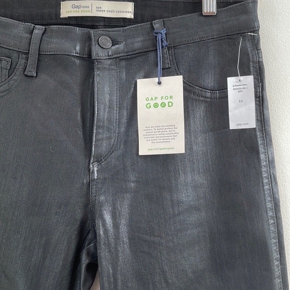 GAP 1969 Inner Cozy Legging in Black Orbit Coated Side Snap Stretch Jeans 32 - Picture 3 of 12